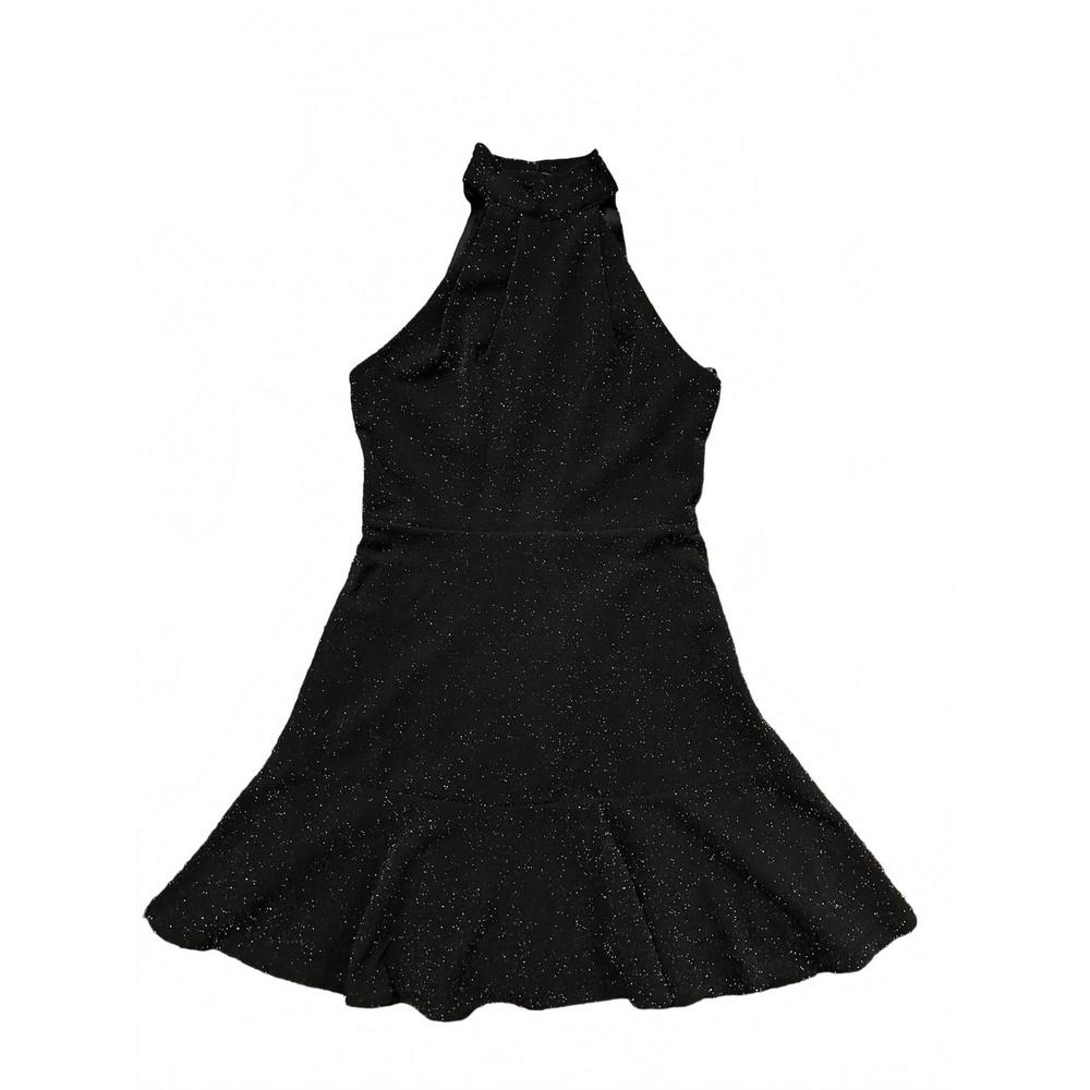 NEW MISS BEHAVE GIRLS girl's high neck shimmer dress in black